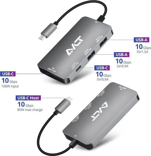 Alt view image 6 of 7 - AVLT 4-Port USB 3.1 Gen 2 Type C 10G Hub with 85W PD Charging - Portable Multiport Adapter  Fast Data Transfer and Charging for MacBook, Laptop, PC, iPad (Does NOT Support USB-C Monitor)