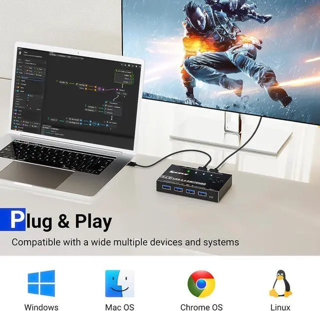 Alt view image 7 of 7 - USB 3.0 Switch 4 Computers,Camgeet 4 Port USB Switch Selector Sharing 4 USB Devices,Keyboard Mouse Switch,USB Switcher Compatible with Mac/Windows/Linux,Wired Remote and 4 USB 3.0 Cable Included