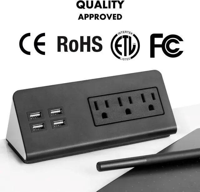 Alt view image 7 of 7 - Kable Kontrol Desk Clamp Power Strip with 4 USB Ports, Desk Edge Power Charging Station, 3 Power Outlets, Fast Charger, Easy Installation for Home, Offices, Hotels  4.9 Ft, Black