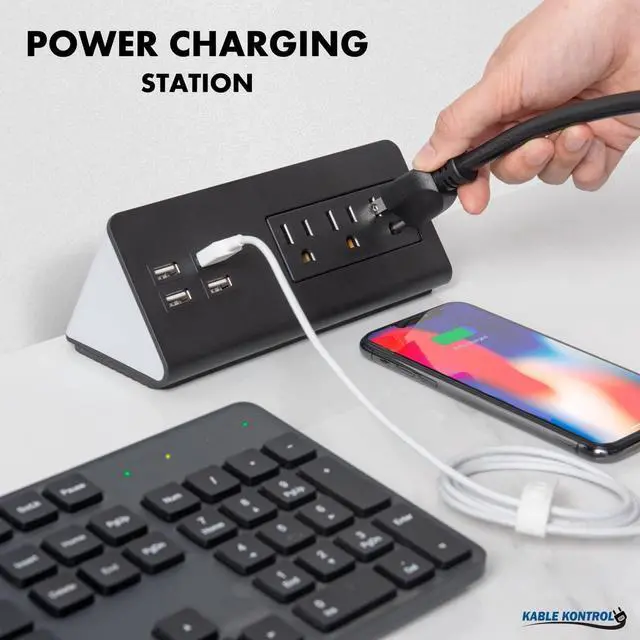 Alt view image 6 of 7 - Kable Kontrol Desk Clamp Power Strip with 4 USB Ports, Desk Edge Power Charging Station, 3 Power Outlets, Fast Charger, Easy Installation for Home, Offices, Hotels  4.9 Ft, Black