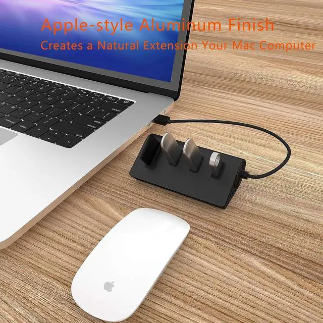 Alt view image 4 of 6 - USB 3.0 HUB, Bus-Powered USB 3.0 3-Port Aluminum Hub with 2-Slots Card Reader Combo for iMac, MacBook Air, MacBook Pro, MacBook, Mac Mini, PCs and Laptops, Black