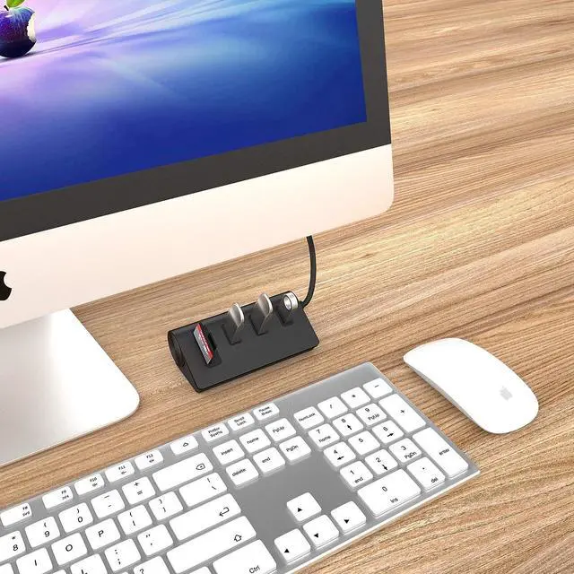 Alt view image 6 of 6 - USB 3.0 HUB, Bus-Powered USB 3.0 3-Port Aluminum Hub with 2-Slots Card Reader Combo for iMac, MacBook Air, MacBook Pro, MacBook, Mac Mini, PCs and Laptops, Black