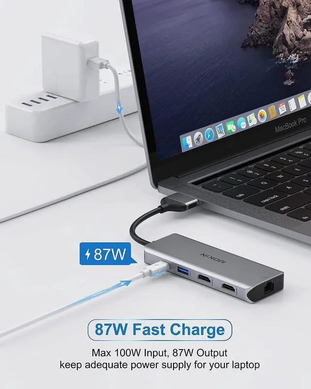 Alt view image 6 of 7 - MacBook Pro Docking Station Dual Monitor MacBook Pro HDMI Adapter,9 in 1 USB C Adapters for MacBook Pro Air Mac HDMI Dock Dongle Dual USB C to Dual HDMI Ethernet 3USB SD/TF100W PD