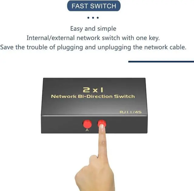 Alt view image 5 of 6 - RJ45 Network Switch Selector 2x1/1x2, 2 Port Network Hub 10/1000M Metal Housing