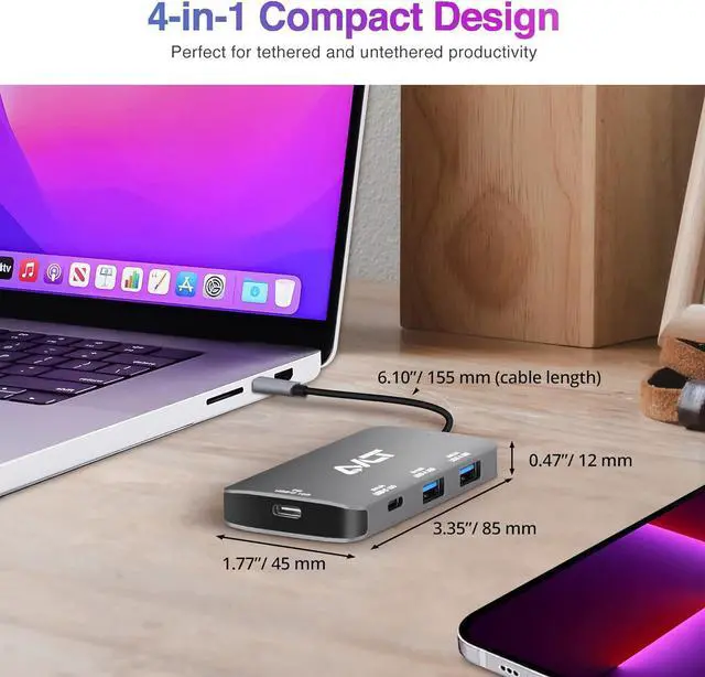 Alt view image 7 of 7 - AVLT 4-Port USB 3.1 Gen 2 Type C 10G Hub with 85W PD Charging - Portable Multiport Adapter  Fast Data Transfer and Charging for MacBook, Laptop, PC, iPad (Does NOT Support USB-C Monitor)