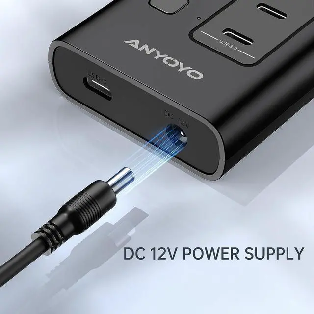 Alt view image 7 of 7 - Powered 11-Port USB Hub with 4ft 2-in-1 Cable, ANYOYO 48W USB Hub (5 USB-A+2 USB-C+4 Smart Charging Ports), Wall Mounting USB Splitter with Individual LED Switches, USB Charging Hub for PC, Laptop