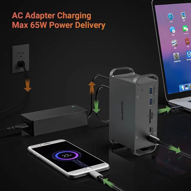 Alt view image 5 of 7 - USB C Docking Station Triple Monitor,15 in 1 USB C Dock Laptop Docking Station with Dual HDMI DP 4K@60Hz, 8 USB Ports Max 10Gbps,65W AC Power Adapter,TF/SD Card,Type C hub for MacBook Pro/Air Windows