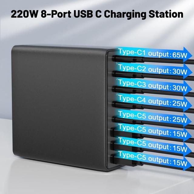 USB C Charger, 220W 8 Ports USB C Charging Station for Multiple Devices, USB  C Fast