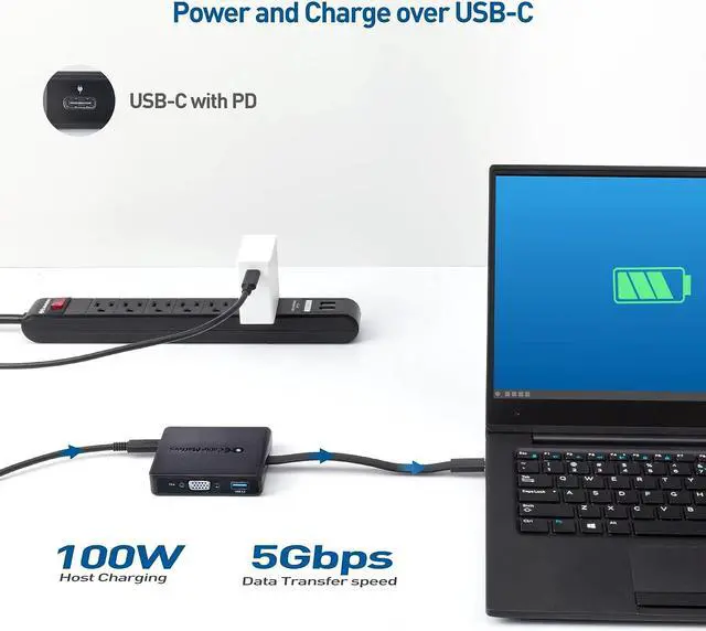 Alt view image 4 of 7 - Cable Matters 7-in-1 USB C Hub with Triple Display (HDMI, DisplayPort, VGA), 2x USB 3.0, Gigabit Ethernet, 100W Charging - Thunderbolt 4 /USB 4 /USB4 Compatible with MacBook Pro, Dell XPS, Surface Pro