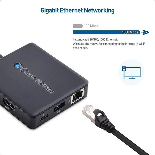 Alt view image 5 of 7 - Cable Matters 7-in-1 USB C Hub with Triple Display (HDMI, DisplayPort, VGA), 2x USB 3.0, Gigabit Ethernet, 100W Charging - Thunderbolt 4 /USB 4 /USB4 Compatible with MacBook Pro, Dell XPS, Surface Pro