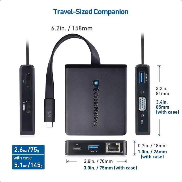 Alt view image 7 of 7 - Cable Matters 7-in-1 USB C Hub with Triple Display (HDMI, DisplayPort, VGA), 2x USB 3.0, Gigabit Ethernet, 100W Charging - Thunderbolt 4 /USB 4 /USB4 Compatible with MacBook Pro, Dell XPS, Surface Pro