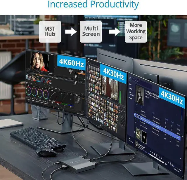 Alt view image 4 of 7 - gofanco Prophecy DisplayPort 1.4 MST Hub to 3 Port DisplayPort  DP to 3 DisplayPort Displays, Extended Displays, for Windows PCs, No macOS, DP 1.4 GPU Required, TAA Compliant (PRO-MSTDP3DP14)