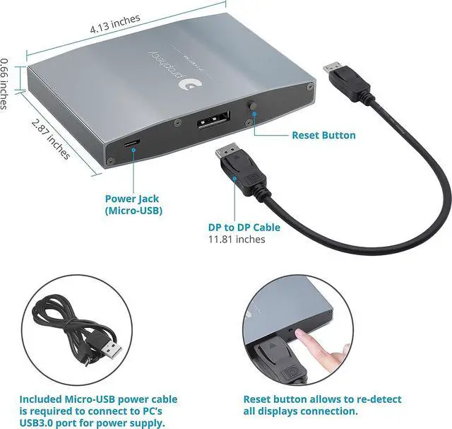 Alt view image 7 of 7 - gofanco Prophecy DisplayPort 1.4 MST Hub to 3 Port DisplayPort  DP to 3 DisplayPort Displays, Extended Displays, for Windows PCs, No macOS, DP 1.4 GPU Required, TAA Compliant (PRO-MSTDP3DP14)