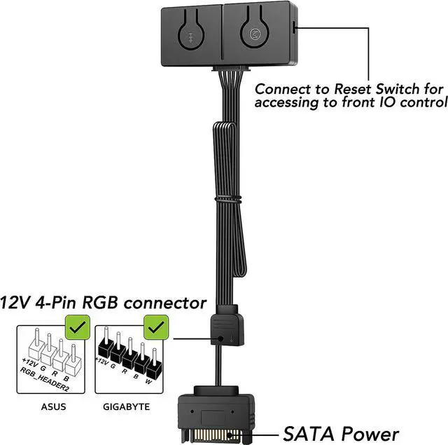 Alt view image 2 of 6 - EZDIY-FAB RGB Converter, 12V RGB to 5V ARGB Transfer Hub with 3-Way Splitter, Motherboard with 12V 4-pin Header can Control 5V ADD-RGB Products, Built-in 50 Color Modes