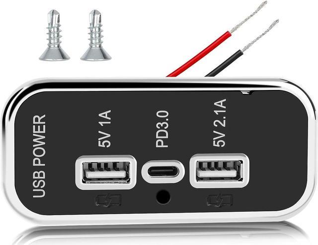 3 Ports 12V USB Outlet, Dual USB A Port 3.1A, Type C Port PD QC