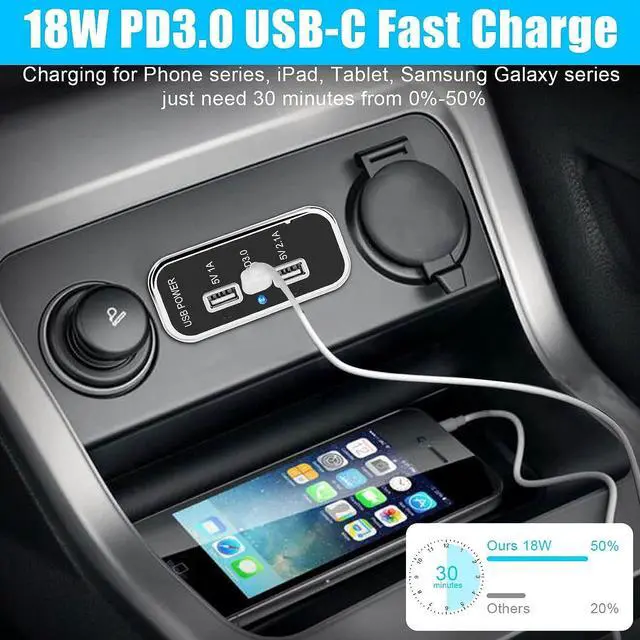 Alt view image 3 of 7 - 3 Ports 12V USB Outlet, Dual USB A Port 3.1A, Type C Port PD QC 3.0 Super Fast Charging Compatible with Phone 14 13 12, S22 S21 S20, iPad Pro, Adapter DIY Kit for Car Marine Truck Golf Cart RV, etc.