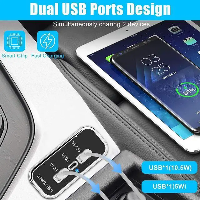 Alt view image 4 of 7 - 3 Ports 12V USB Outlet, Dual USB A Port 3.1A, Type C Port PD QC 3.0 Super Fast Charging Compatible with Phone 14 13 12, S22 S21 S20, iPad Pro, Adapter DIY Kit for Car Marine Truck Golf Cart RV, etc.