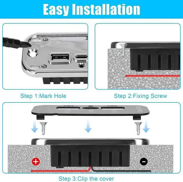 Alt view image 5 of 7 - 3 Ports 12V USB Outlet, Dual USB A Port 3.1A, Type C Port PD QC 3.0 Super Fast Charging Compatible with Phone 14 13 12, S22 S21 S20, iPad Pro, Adapter DIY Kit for Car Marine Truck Golf Cart RV, etc.