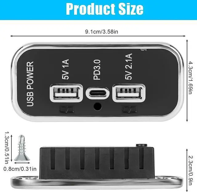 Alt view image 6 of 7 - 3 Ports 12V USB Outlet, Dual USB A Port 3.1A, Type C Port PD QC 3.0 Super Fast Charging Compatible with Phone 14 13 12, S22 S21 S20, iPad Pro, Adapter DIY Kit for Car Marine Truck Golf Cart RV, etc.
