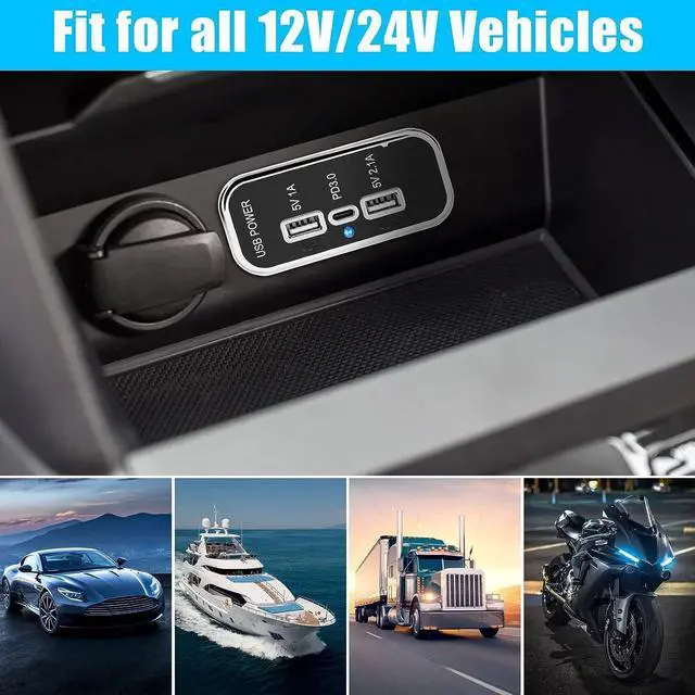 Alt view image 7 of 7 - 3 Ports 12V USB Outlet, Dual USB A Port 3.1A, Type C Port PD QC 3.0 Super Fast Charging Compatible with Phone 14 13 12, S22 S21 S20, iPad Pro, Adapter DIY Kit for Car Marine Truck Golf Cart RV, etc.