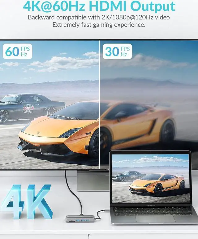 Alt view image 3 of 6 - PHIXERO USB C Hub Multiport Adapter, 4K@60Hz USB C Docking Station, 8-in-1 USB C Adapter with 1Gbps Ethernet, 100W PD, SD/TF Reader, 3 USB 3.0 5Gbps Ports, for MacBook Pro/Air, USB C Laptop (Gray)