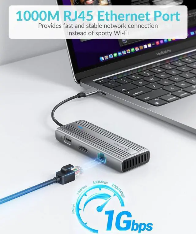 Alt view image 4 of 6 - PHIXERO USB C Hub Multiport Adapter, 4K@60Hz USB C Docking Station, 8-in-1 USB C Adapter with 1Gbps Ethernet, 100W PD, SD/TF Reader, 3 USB 3.0 5Gbps Ports, for MacBook Pro/Air, USB C Laptop (Gray)