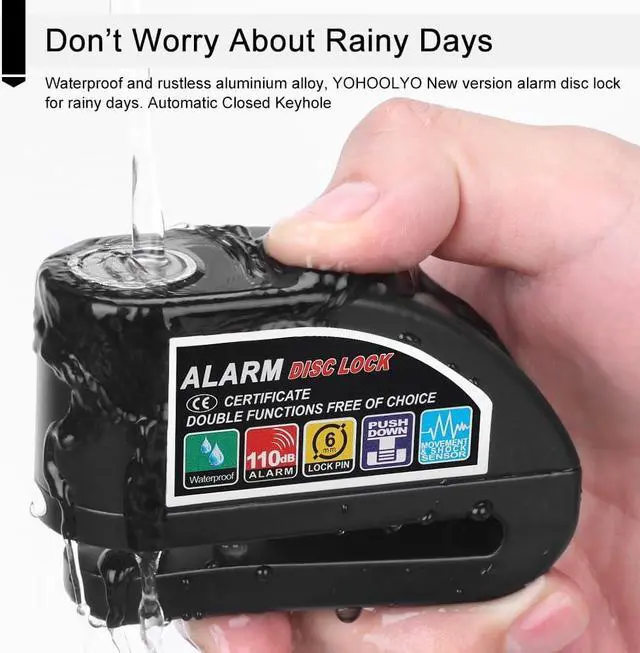 Alt view image 2 of 7 - YOHOOLYO Alarm Disc Lock Motorcycle Disc Brake Lock Anti-Theft Waterproof 110 dB 7mm Pin 5ft Reminder Cable for Motorcycles Bike Scooter Carry Pouch
