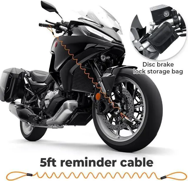 Alt view image 7 of 7 - YOHOOLYO Alarm Disc Lock Motorcycle Disc Brake Lock Anti-Theft Waterproof 110 dB 7mm Pin 5ft Reminder Cable for Motorcycles Bike Scooter Carry Pouch