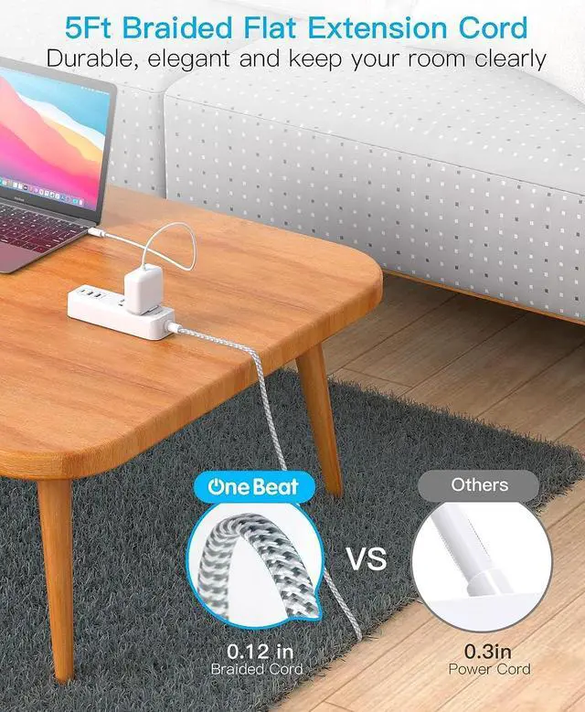 Alt view image 6 of 7 - Cruise Essentials, USB C Travel Power Strip, Flat Plug Power Strip with 2 Outlets 3 USB Ports (1 USB C), 5ft Flat Extension Cord USB Charging Station, Non Surge Protector for Cruise Ship, Travel, Home