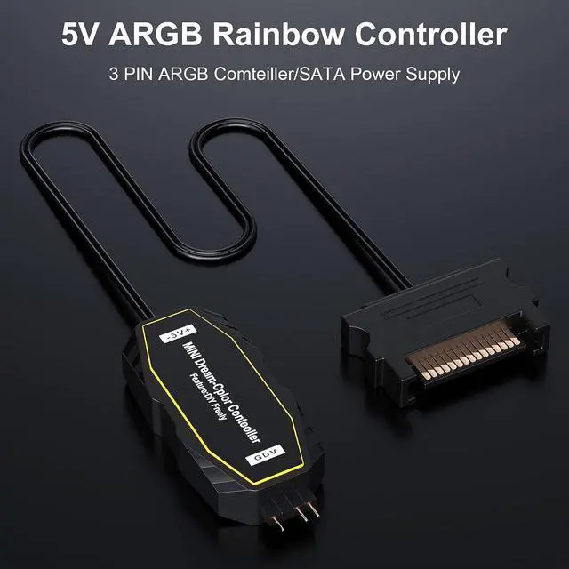 Alt view image 2 of 5 - DS Mini ARGB PC Fans Controller Kit for Rainbow Case Fans, PC Rainbow LED Strip, Computer ARGB Fans (3-Pin, 14 Key Remote, SATA Power, 3th Gen, B Series)