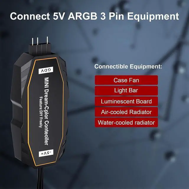 Alt view image 3 of 5 - DS Mini ARGB PC Fans Controller Kit for Rainbow Case Fans, PC Rainbow LED Strip, Computer ARGB Fans (3-Pin, 14 Key Remote, SATA Power, 3th Gen, B Series)