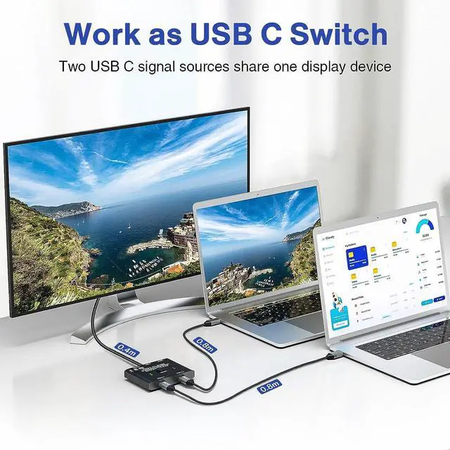 Alt view image 2 of 7 - USB C Switch,Bi-Directional USB C Switcher 2 Laptops,USB Type C KVM Switch 4K@120Hz Video/10Gbps Data Transfer/100W Charging,Compatible with Thunderbolt Device,2.62FT USB-C Cables Included