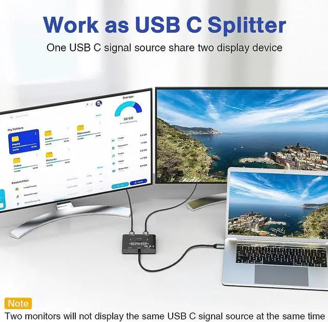 Alt view image 3 of 7 - USB C Switch,Bi-Directional USB C Switcher 2 Laptops,USB Type C KVM Switch 4K@120Hz Video/10Gbps Data Transfer/100W Charging,Compatible with Thunderbolt Device,2.62FT USB-C Cables Included