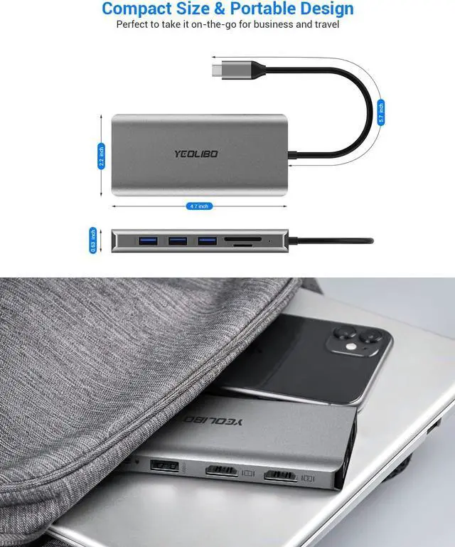 Alt view image 5 of 7 - USB C Docking Station, 12 in 1 USB C Hub Multiple Adapter with 2HDMI 4K, VGA, 100W PD, Gigabit Ethernet, 4USB-A, Mic/Audio, SD/TF Card Reader for Thunderbolt3 MacBook Pro/ipad/Dell/HP/Surface/Lenovo