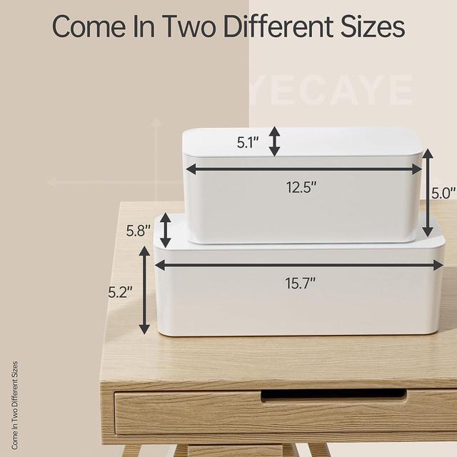 Alt view image 2 of 7 - 2 Pack Cable Management Box - Large and Medium Desk Cord Organizer Box Cord Hider, Cable Box Wire Organizer, Cover for USB Hub, TV Wires, Power Strips, Safe ABS Material-Baby&Pets Proof Lock-White