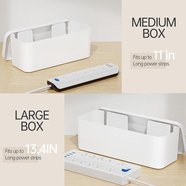 Alt view image 3 of 7 - 2 Pack Cable Management Box - Large and Medium Desk Cord Organizer Box Cord Hider, Cable Box Wire Organizer, Cover for USB Hub, TV Wires, Power Strips, Safe ABS Material-Baby&Pets Proof Lock-White
