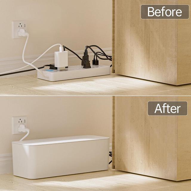 Alt view image 5 of 7 - 2 Pack Cable Management Box - Large and Medium Desk Cord Organizer Box Cord Hider, Cable Box Wire Organizer, Cover for USB Hub, TV Wires, Power Strips, Safe ABS Material-Baby&Pets Proof Lock-White