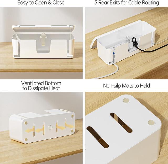 Alt view image 6 of 7 - 2 Pack Cable Management Box - Large and Medium Desk Cord Organizer Box Cord Hider, Cable Box Wire Organizer, Cover for USB Hub, TV Wires, Power Strips, Safe ABS Material-Baby&Pets Proof Lock-White