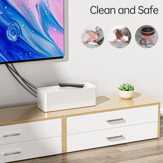 Alt view image 7 of 7 - 2 Pack Cable Management Box - Large and Medium Desk Cord Organizer Box Cord Hider, Cable Box Wire Organizer, Cover for USB Hub, TV Wires, Power Strips, Safe ABS Material-Baby&Pets Proof Lock-White
