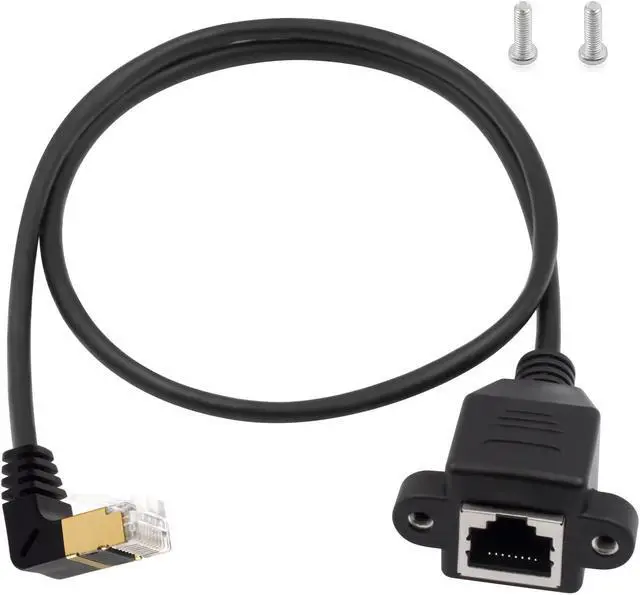 Main image of Duttek Ethernet Adapter 90 Degree Cable, Cat8 Extreme Thin Down Angled RJ45 Male to Female Network Extension Cable, with Screw Panel Mount, for Hub, routers Etc 1.65ft/50CM