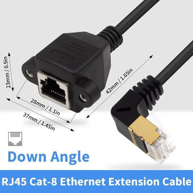 Alt view image 3 of 7 - Duttek Ethernet Adapter 90 Degree Cable, Cat8 Extreme Thin Down Angled RJ45 Male to Female Network Extension Cable, with Screw Panel Mount, for Hub, routers Etc 1.65ft/50CM