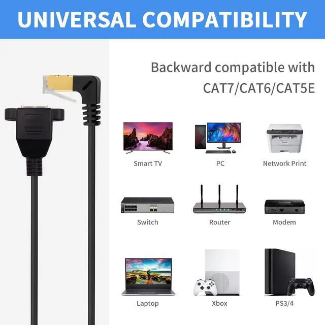 Alt view image 5 of 7 - Duttek Ethernet Adapter 90 Degree Cable, Cat8 Extreme Thin Down Angled RJ45 Male to Female Network Extension Cable, with Screw Panel Mount, for Hub, routers Etc 1.65ft/50CM