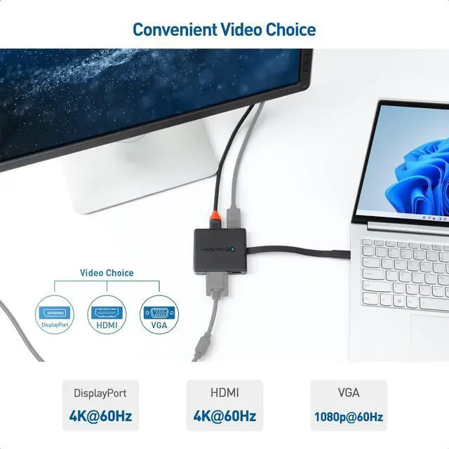 Alt view image 3 of 7 - Cable Matters USB C Hub with HDMI, DisplayPort, VGA, USB 2.0, Fast Ethernet, 60W Charging - Thunderbolt 4 / USB4 / Thunderbolt 3 Port Compatible with MacBook Pro, Dell XPS, HP Spectre x360 and More