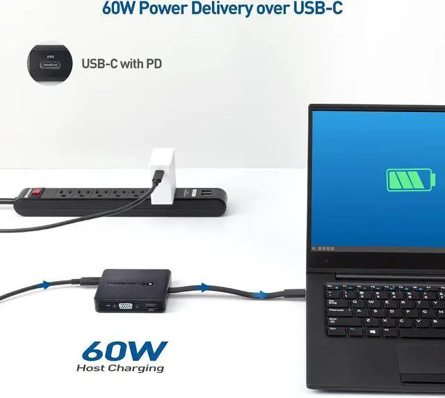 Alt view image 4 of 7 - Cable Matters USB C Hub with HDMI, DisplayPort, VGA, USB 2.0, Fast Ethernet, 60W Charging - Thunderbolt 4 / USB4 / Thunderbolt 3 Port Compatible with MacBook Pro, Dell XPS, HP Spectre x360 and More