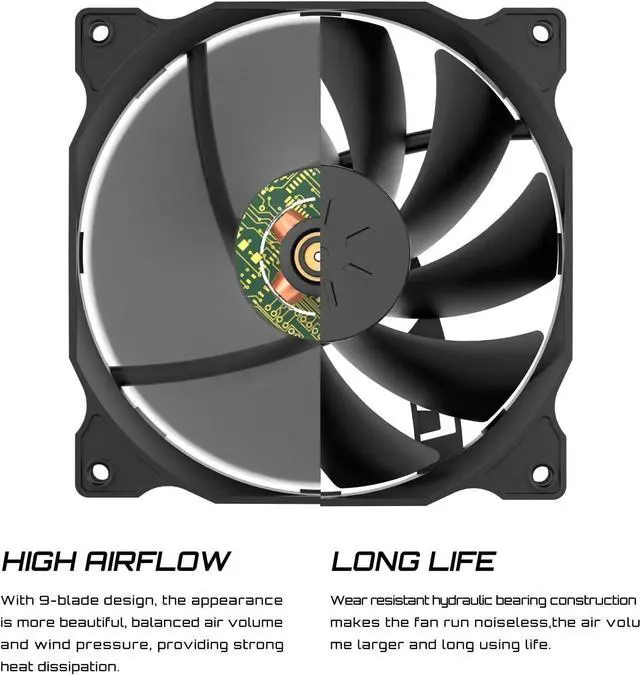 Alt view image 4 of 7 - uphere 5-Pack PWM 4PIN Long Life Computer Case Fan 120mm Cooling Case Fan for Computer Cases Cooling,12BK4-5