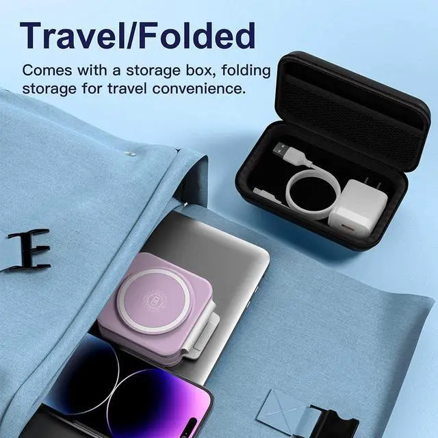 Alt view image 6 of 6 - MURPISO 3 in 1 Magnetic Foldable Wireless Charger,Wireless Charging Station for Travel,Wireless Charging Pad Compatible for iPhone 14/13/12/Pro/Max/Mini,AirPods Wireless/Pro,iWatch Ultra/8/7/6/5/4/3/2