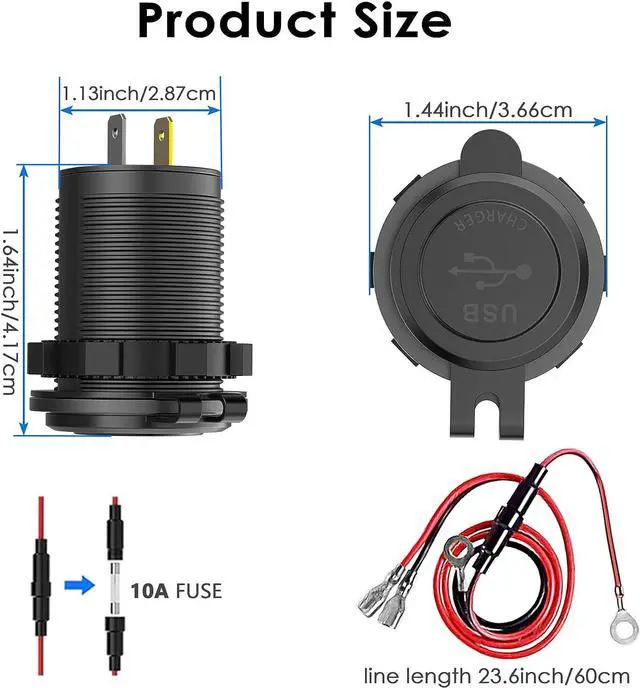 Alt view image 7 of 7 - Qidoe 36W Dual QC3.0 USB Power Charger Socket, Waterproof 12V USB Outlet with Touch Switch Car USB Port for RV Motorcycle Boat Marine Truck Golf Cart