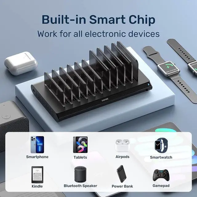 Alt view image 4 of 7 - Unitek Multi USB Charging Station - 10 Ports Fast iPad Charging Dock with Type-C & 2 QC 3.0 Port, Charger Station Organizer for Multiple Devices Designed for iPhone, Kindle, Android, Tablets
