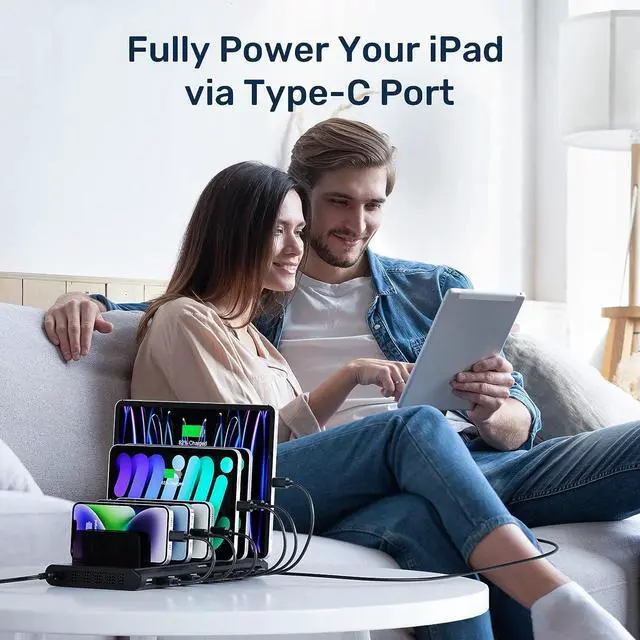 Alt view image 5 of 7 - Unitek Multi USB Charging Station - 10 Ports Fast iPad Charging Dock with Type-C & 2 QC 3.0 Port, Charger Station Organizer for Multiple Devices Designed for iPhone, Kindle, Android, Tablets