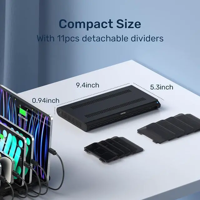 Alt view image 7 of 7 - Unitek Multi USB Charging Station - 10 Ports Fast iPad Charging Dock with Type-C & 2 QC 3.0 Port, Charger Station Organizer for Multiple Devices Designed for iPhone, Kindle, Android, Tablets